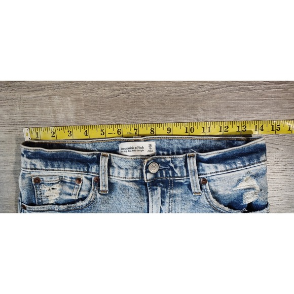 Abercrombie & Fitch Ultra High Rise Ankle‎ Straight Jeans Acid Wash Frayed 28/6R - Picture 9 of 10